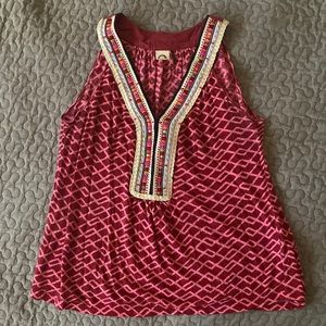 Anthropologie sleeveless pink top woven multicolor
